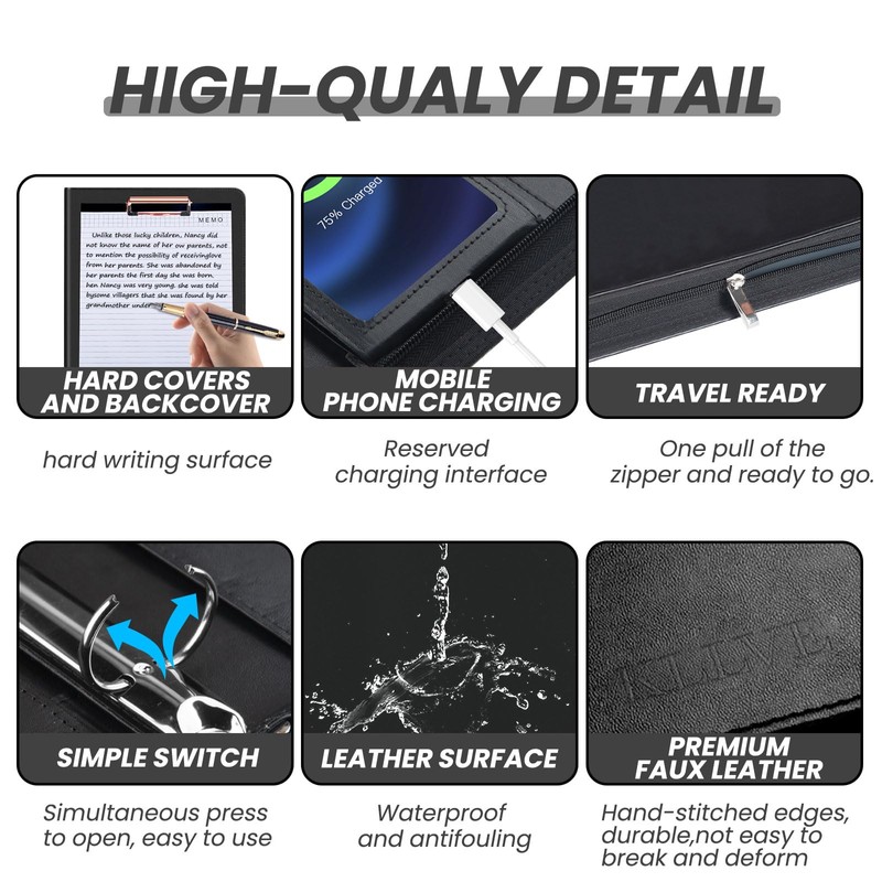 KLLVE Clipboard with Storage for Men Women, Leather Padfolio Portfolio