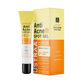 Ustraa Anti-Acne Spot Gel 15 ml, Reduces 99.9% Pimple-causing Germs, with Neem & Vitamin B3, Lightweight, Oil-free, Works Directly on Acne, Reduces Acne & Redness