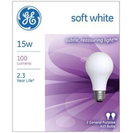 GE Lighting 97491 15 Watt Soft White Standard Incandescent Light Bulb 2 Pack