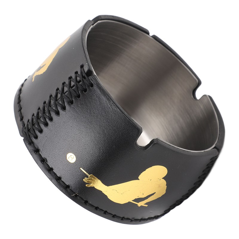 Cigar Ashtray Tabletop Round Stainless Steel Ash Tray PU Leather