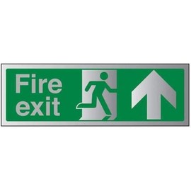 V Safety Fire Exit-Fire Exit Arrow Up Sign - 300mm x 100mm - 3mm Brushed Alu Comp