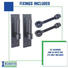 IRONTITE® 2 Pack Heavy Duty Gate Hinges with 12mm Pin and 12mm Gate Eye Bolts, to Suit Wrought Iron Gates and Wooden Gates. Black Gate Hinges Hook On Plate Hinge Pins.