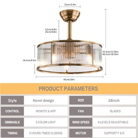 Chandelier Fan, 40W 18Inch Retro Ceiling Caged Fan Light Fan Lamp with Remote Controller, 5-Light Gold Industrial Kitchen Island Lamp with Adjustable Speed & Time for Living Room, Bedroom