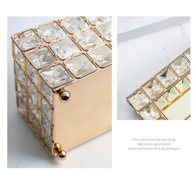 European Style Rectangular Metal Crystal Tissue Box Desktop Decorative Ornaments