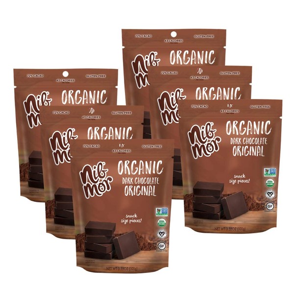 Nib Mor Organic Dark Chocolate Snacking Bites with 72% Cacao - Original Flavor, 3.55 Ounce (Pack of 6)