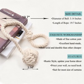 JQWUPUP Rustic Curtain Tiebacks - Outdoor Curtain Holdbacks Holders - Cotton Drape Tie Backs Rope for Curtains (Navy Blue, 2 Pack)