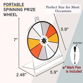 iobiotio Small Prize Wheel with Pen, 6 inch Spinning Wheel for Prizes with Stand, 10 Slots Color Small Tabletop Roulette Spinner, Easy Assembly and Erasable, Portable, 6 inch, Arylic Clear