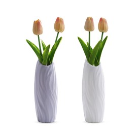 Fyfjur 2 Pcs Plastic Vases for Flower, Creative Plastic Vase, Durable Decorative Flower Vase, Modern Plastic Vase Geometric for Living Room Office Wedding Decoration (White, Gray)