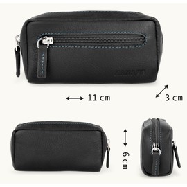 MANAGE XXL Leather Key Bag with Coin Compartment for Men and Women - Genuine Leather Key Case - Large Choice of Colours, blue/black