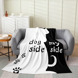 Erosebridal Romantic Queen Blanket 90x90 inch,Dog Side My Side Bed Blanket for Men Women,Black White Flannel Blanket Ultra Warm,Cartoon Dog Puppy Pet Fuzzy Blanket for Bedroom,Soft