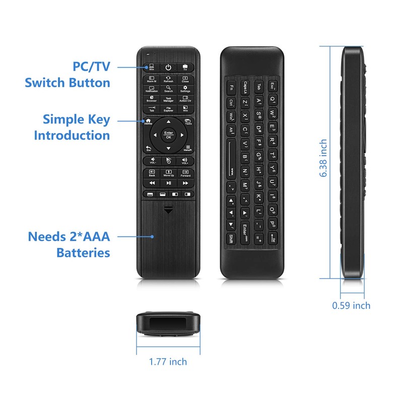 Pepper Jobs W10 GYRO Air TV Remote, QWERTY Keyboard Fly