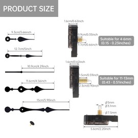MovFlax 2 Pack 17mm / 23 mm Shaft Length Quartz 12888 Silent Clock Movement Replacement Kit, Thread Length 9/15 mm with 2 Set of Black Hands(thread length 9/15 mm-17/23 mm Shaft)