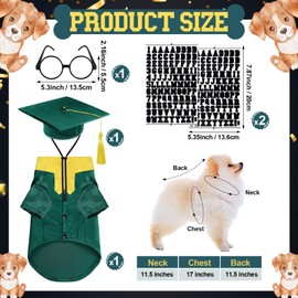 Huhumy 5 Pcs Dog Graduation Costume Set Include 2025 Pet Graduation Gown with Stole Puppy Grad Cap Lensless Glasses DIY Letter Stickers for Dogs Cats Holiday Costume Accessory(Green Yellow,S)