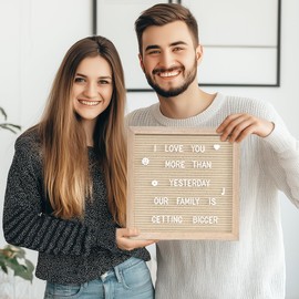 Felt Letter Board with 460 Letters, Numbers & Symbols - 12 x 12 inch Changeable Message Board with Wooden Frame Wall Mount Hook (Beige)
