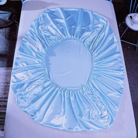 Only Silky Satin Fitted Sheet Classic Luxury Silky Soft Solid Color Cyan Single (90x190+30cm)