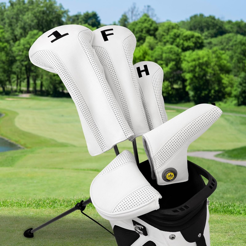 Craftsman Golf White Club Headcovers for Woods Driver and Hybrids