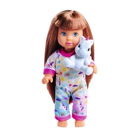 Evi Love Pyjamas, 3 Assorted Designs, Only One Item Delivered, Doll in a Cute Pyjamas with Unicorn Cuddly Toy, 12 cm Toy Doll, from 3 Years