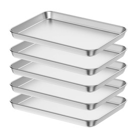 Baking Sheet Set of 5, Bastwe 18 inch Commercial Grade Stainless Steel Baking Pan, Professional Bakeware Oven Tray, Healthy & Non-toxic, Rust Free & Mirror Finish, Easy Clean & Dishwasher Safe
