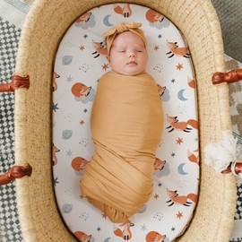 Stretch Fitted Bassinet Sheet Set BROLEX 2 Pack Cradle Sheets for Bassinet Pad/Mattress,Unisex Boys Girls,Ultra Soft,Starry Fox