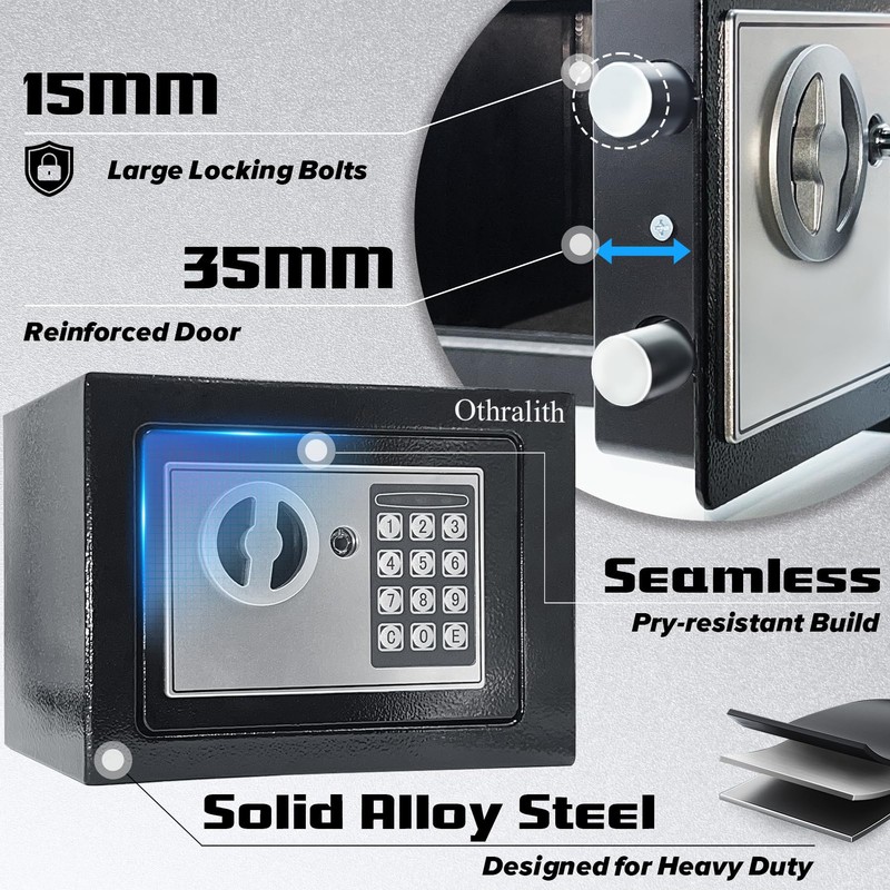 Othralith Small Safe Box for Money, 0.23 Cu Ft Mini