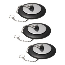 uxcell 3Pcs Drain Stoppers, Rubber Steel Bathtub Stopper Sink Plugs Caps with Hanging Ring and 15.7" Bead Chains for Bathtub Kitchen Bathroom (Black - 2" to 2.9")