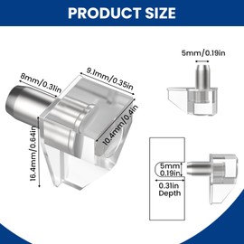 ZIUZI 60Pcs Clear Shelf Support Pegs, 5mm Cabinet Clear Plastic Shelf Support Pins, 3/16" Shelf Holder Locking Pins for Cabinets Bookcase Shelves Cupboard