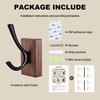 4 Pack Walnut Wood Wall Coat Hooks for Hanging, Adhesive