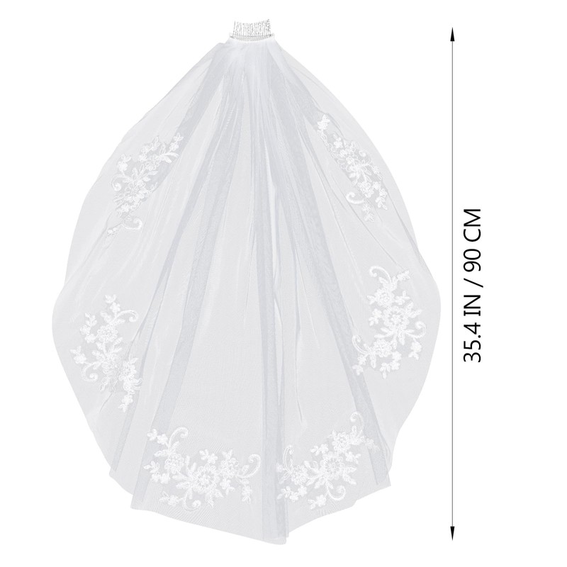 Elegant Short Bridal Veil Lace Appliques Crystal Beads Wedding Veil