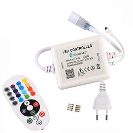 FOLGEMIR 230 V Bluetooth Power Supply Transformer for 5050 RGB LED Strip with 24 Buttons IR Remote Control, Music/Microphone/Timer Switch (without Lighting)