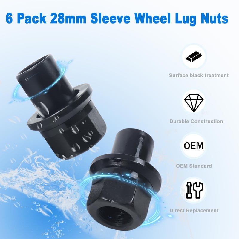 6 Pack Two-Piece 28mm Sleeve Wheel Lug Nuts Fit for