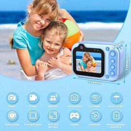 YunLone Underwater Camera, Digital Camera Waterproof 10ft 1080P Full HD 26MP 10X Digital Zoom Waterproof Camera Snorkelling for Underwater Selfie, Swimming, Beach, Water Park - Blue