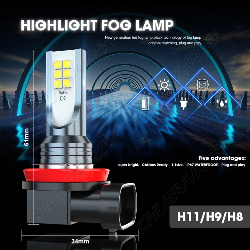 CHUSYYRAY 4Pack H11 H11 LED Headlights Bulbs Combo Kit Driving