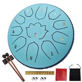 Rain Drum for Outside Garden, 6-Inch Steel Tongue Drum with 11 Notes, Percussion Instrument, Includes Soft Bag, Music Book, and Mallets, Ideal for Meditation, Yoga, and Relaxation (Malachite, 6 inch)