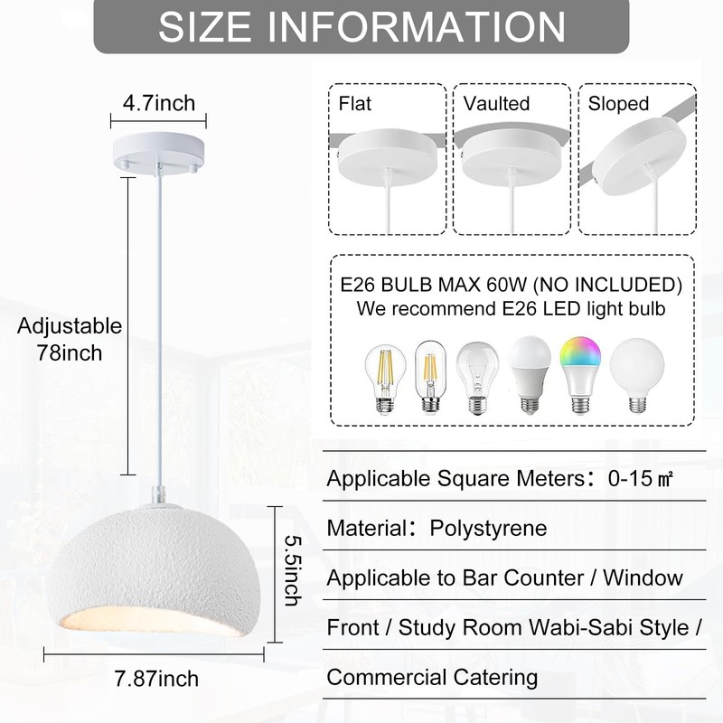 BESTWEST 15.7 inch Wabi Sabi Pendant Light for Dining Room