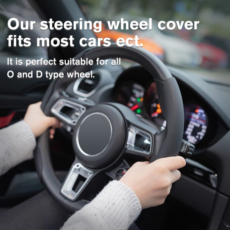 Amiss Car Nappa Leather Steering Wheel Cover, Car Interior Accessories,