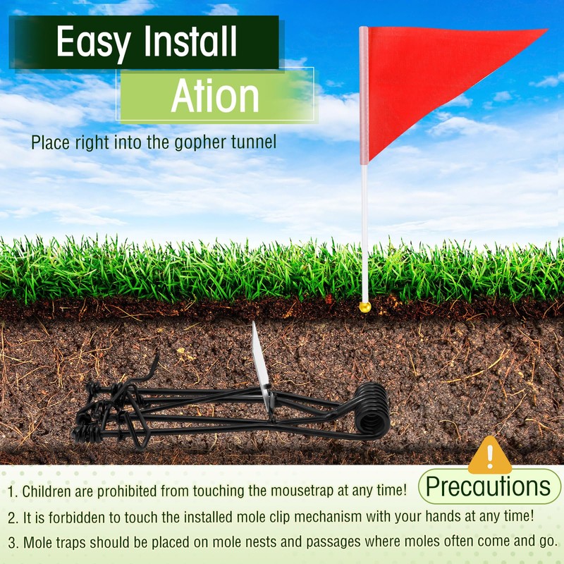 Qualirey 32 Pcs Mole Traps with Red Stick Flags Galvanized
