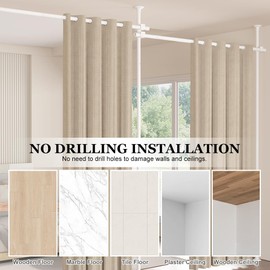 KELIXU Room Divider Curtain Rod, No Drilling Tension Rods for Room Separation, 28-144 inch W x 4-10 ft H Floor to Ceiling Wall Dividers Heavy Duty Vertical Tension Stand, Easy to Install, White