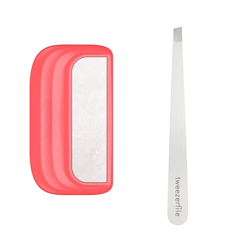 Tweezerfile Tweezer Sharpener & Tweezer Set (Coral Red)
