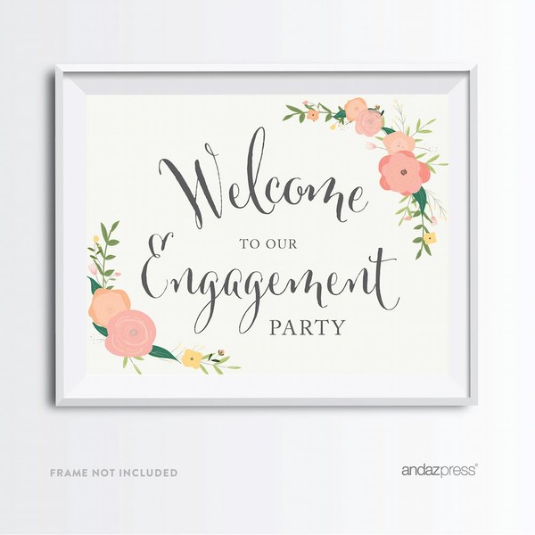 Andaz Press Wedding Party Signs, Floral Roses Print, 8.5x11-inch, Welcome to our Engagement Party, 1-Pack, Unframed