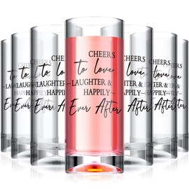 Sliner 48 Pcs Wedding Tall Shot Glasses 2oz Acrylic Shot Glasses with Base Cheers to Love Laughter Happily Ever After Shot Glasses for Wedding Guests Bachelorette Engagement Bride Party Favors