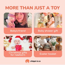 Chippi & Co Crochet Baby Rattle, Crochet Baby Toys, Stuffed Baby Doll, Organic Wooden Newborn Toys, Knitted Stuffed Animals for Babies Boy, Girl, Fathers Day New Dad Gifts (Eddy The Elephant)