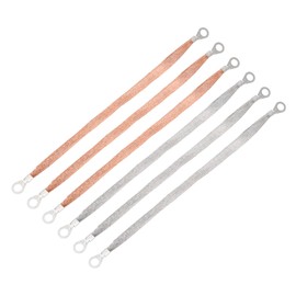 sourcing map 6Pcs Braided Ground Strap 12" x 0.35" Tinned Copper and Copper Universal Automotive Flexible Bare Flat Ground Strap Connectors with Terminal Plugs for Most Car Vehicle