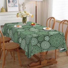 iEvery Green Paisley Tablecloth Rectangular Wipe Clean Table Cloth Polyester Waterproof Circular Table Cover Wipeable for Home Dinning Kitchen Garden Picnic Patio Party Outdoor, 110x140cm
