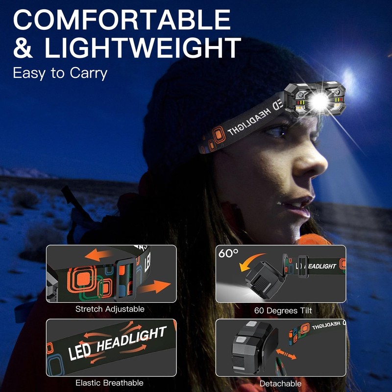 KunHe 10 Pack led Rechargeable Headlamp Flashlight Headlight Motion Sensor