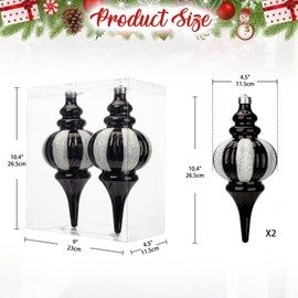 Hollyone 26x11cm Large Christmas Finial Bauble, 2PCS Black & White Xmas Ball for Christmas Tree Decorations, Glittery Stripe Baubles Giant Hanging Ornaments for Tree Decor, Wedding, Party, Wreath