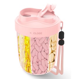 Large Pill Organizer,Supplement Organizer for 7 Different Vitamins,Pill Dispenser with Anti-Mixing Design,Easy to Retrieve Meds,Includes 20 Pcs Labels,BPA-Free Travel Pill Organizer(Pink)