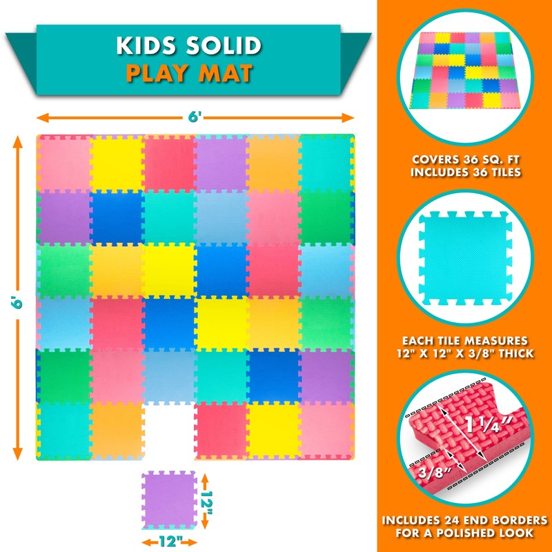 ProSource Baby Play Mat, Soft Foam Floor Tiles for Kids,