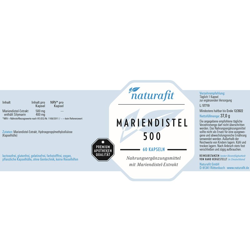 naturafit Milk Thistle 500 Capsules, Pack of 60.0 Capsules