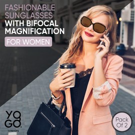 Yogo Vision Bifocal Reading Sunglasses for Women-Classic Square UV400 Sun Protection Outdoors Readers Eyewear +1.5