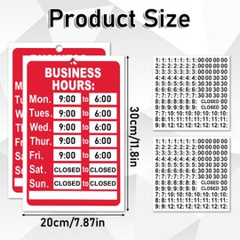 BOHUIZ 2 Pcs Business Hours Sign, Open Sign Business Hour Signs Kit for Glass Door Window 7.7 x 11.7 Inch Adhesive Pads and Number Sticker Set Hours Of Operation Signs for Store Office